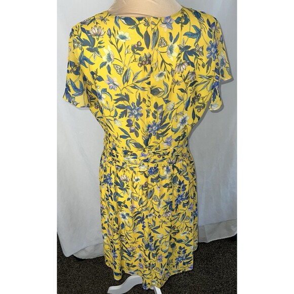 Sam Edelman Women's Floral Wrap Front Short Sleeve Dress Yellow  size 10 - Picture 1 of 6